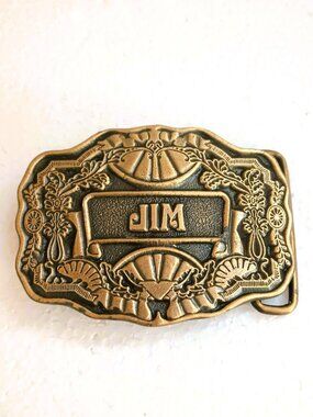 Oden 1970s Vintage Brass Belt Buckle Monogram Name Jim